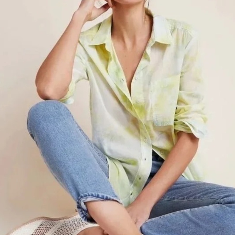 Anthropologie Pilcro The Cate Classic Tie Dye Button Down Shirt Size Small